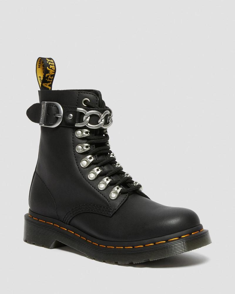 Dr Martens 1460 Pascal Chain Læder Snørestøvler Dame Sort | DK 181FDN